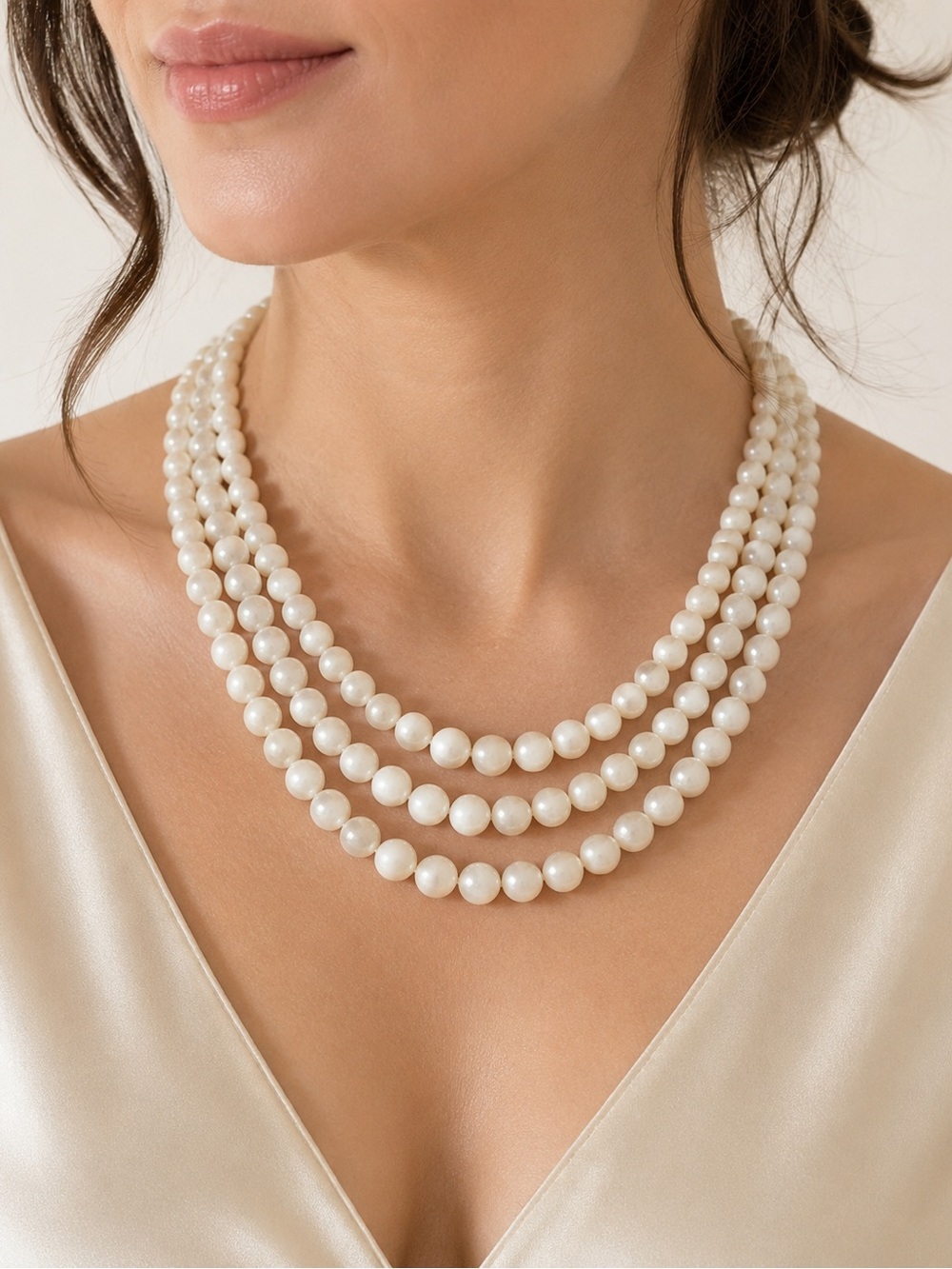 Iris and Lily Genuine Mother of Pearl 3 Row Necklace
